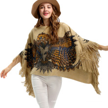 Womens Cardigan Wraps Winter gestrickt Eagle Printing Schals Pullover Poncho (SP619)